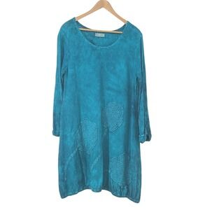 Cottonways Lagenlook Gauze Turquoise Tunic Top Dress Size S/M Lagenlook‎ Boho